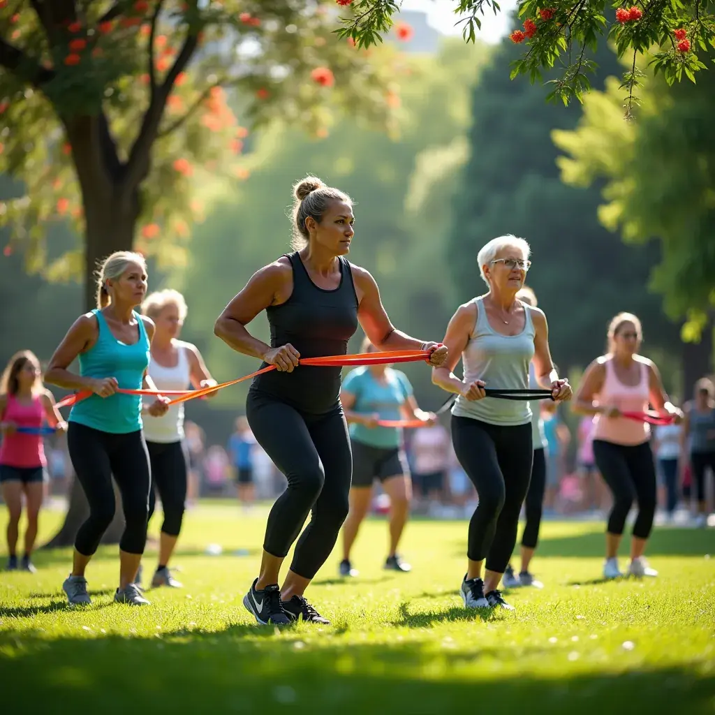 Hombres participando en una clase de entrenamiento de resistencia, enfocados en mejorar su condición física.